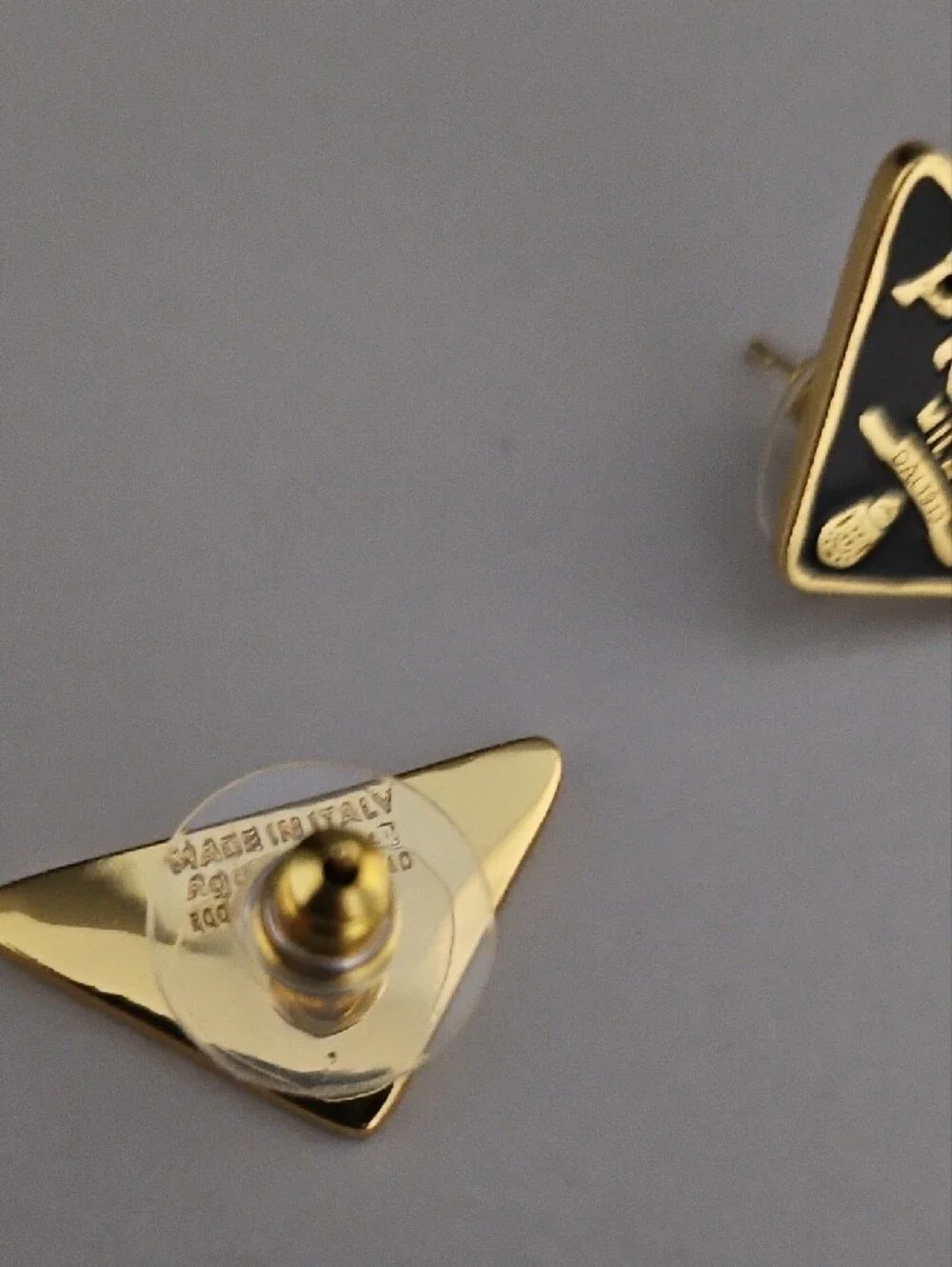 #luxury Black and Gold Triangle Logo Stud Earrings